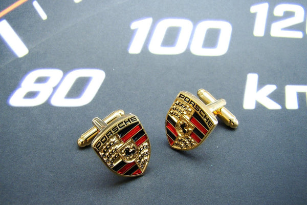 Manchetknopen Porsche logo zwart-rood-goud