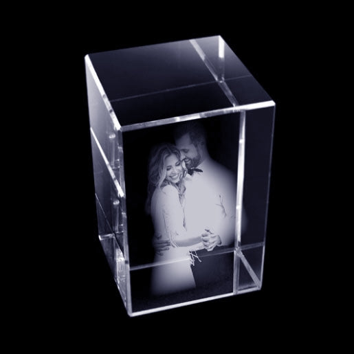 Glasgeschenk Rechthoek - 90x60x60 mm - met gravure naar keuze