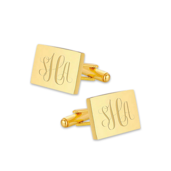 Manchetknopen Rechthoek Glans met Monogram gravure- Goudkleurig