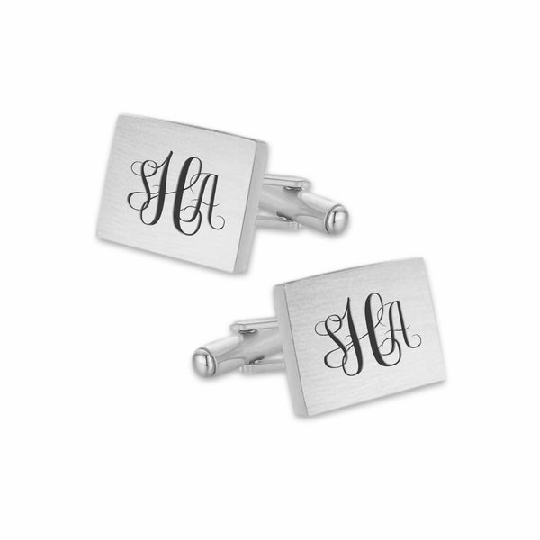Manchetknopen Rechthoek Mat met Monogram gravure - Zilverkleurig