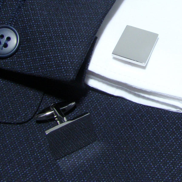 Manchetknopen Rechthoek Glans met Familiewapengravure - Zilverkleurig