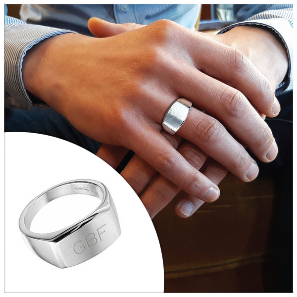 Ring Echt zilver - Dwarsmodel met Lettergravure