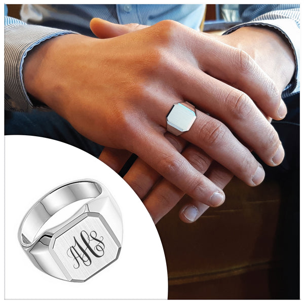 Tijdelijk niet op voorraad - Zegelring of graveerring Echt zilver - vierkant - Monogram gravure