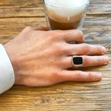 Zegelring Echt Zilver - Zwarte Onyx - Rechthoek
