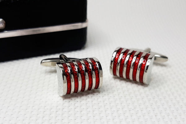 Manchetknopen Zilverkleurig met Rood