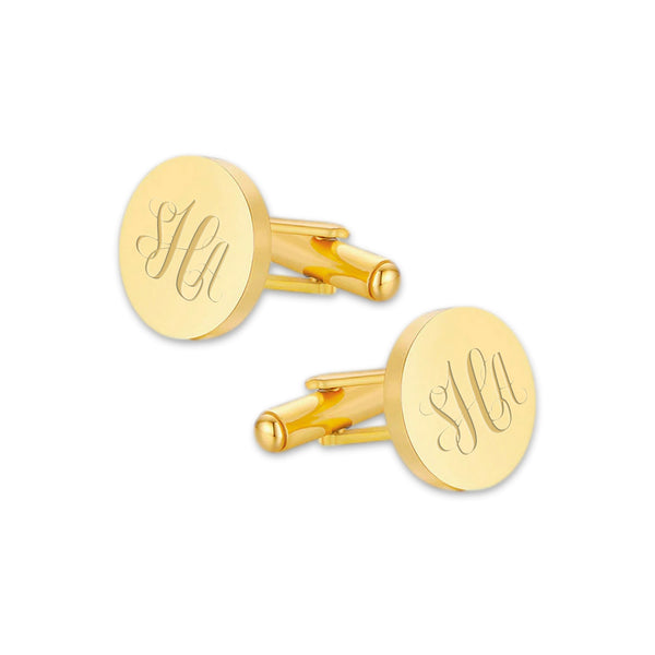 Manchetknopen Rond Glans met Monogram gravure  - Goudkleurig