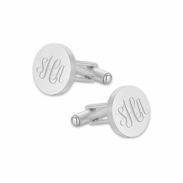 Manchetknopen Rond Glans met Monogram gravure - Zilverkleurig