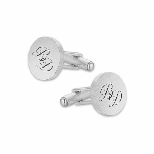 Manchetknopen Rond Mat met Lettergravure - Zilverkleurig