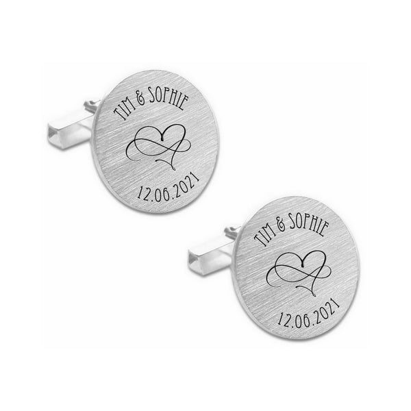 Zilveren Manchetknopen Rond Mat - Ronde tekst / Coördinaten - Sterling Zilver