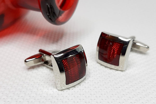 Manchetknopen Visgraatmotief Rood