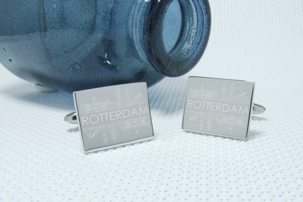 Manchetknopen Skyline van Rotterdam Gravure - Keuze uit goud- of zilverkleurig