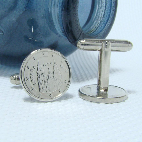 Manchetknopen gemaakt van 1 Eurocent Kathedraal van Santiago de Compostela *** 1999 - 2003 - 2004