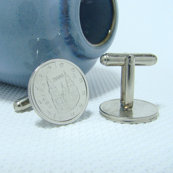 Manchetknopen gemaakt van 2 Eurocent Kathedraal van Santiago de Compostela