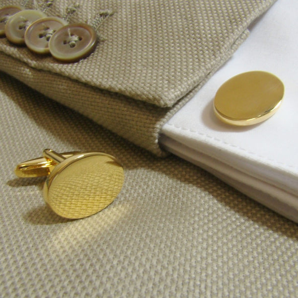 Manchetknopen Ovaal Glans met Logogravure - Goudkleurig