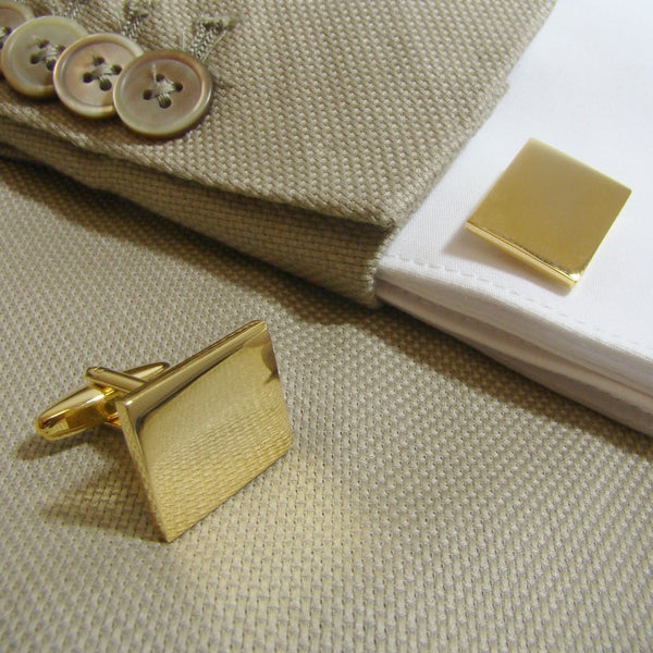 Manchetknopen Rechthoek Glans met uw Familiewapen gravure - Goudkleurig