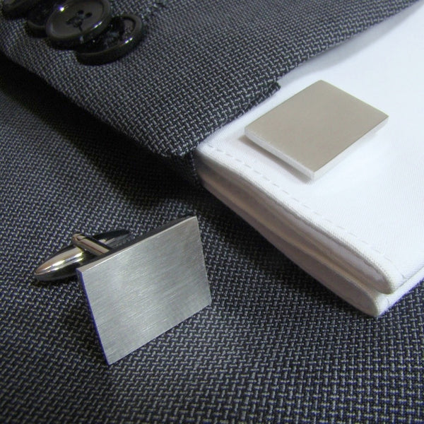 Manchetknopen Rechthoek Mat met Logogravure - Zilverkleurig