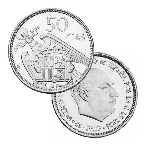 Zilveren Sleutelhanger met 50 Pesetas 1957 Francisco Franco Spanje