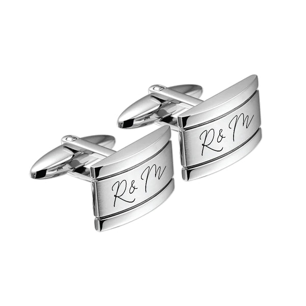 Manchetknopen lichtbol, facetranden met Lettergravure - Edelstaal -