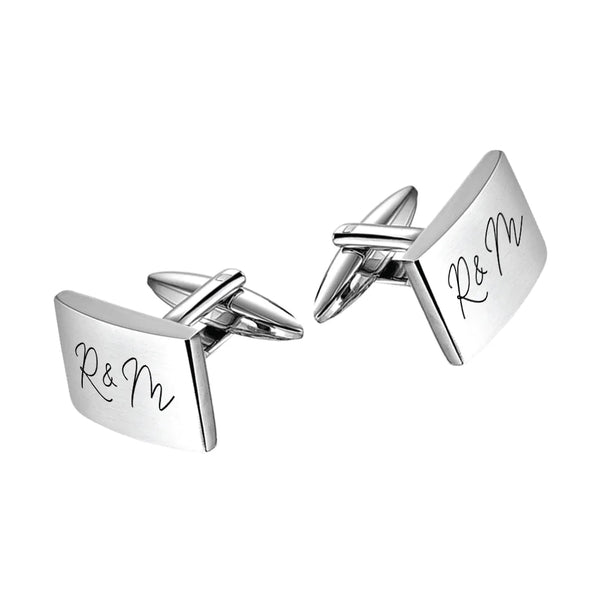 Manchetknopen rechthoek met Lettergravure - Edelstaal