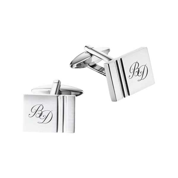 Manchetknopen Lijnen met Lettergravure - Edelstaal