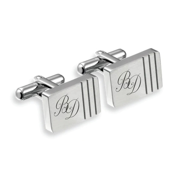 Manchetknopen drie banen met Lettergravure - Edelstaal