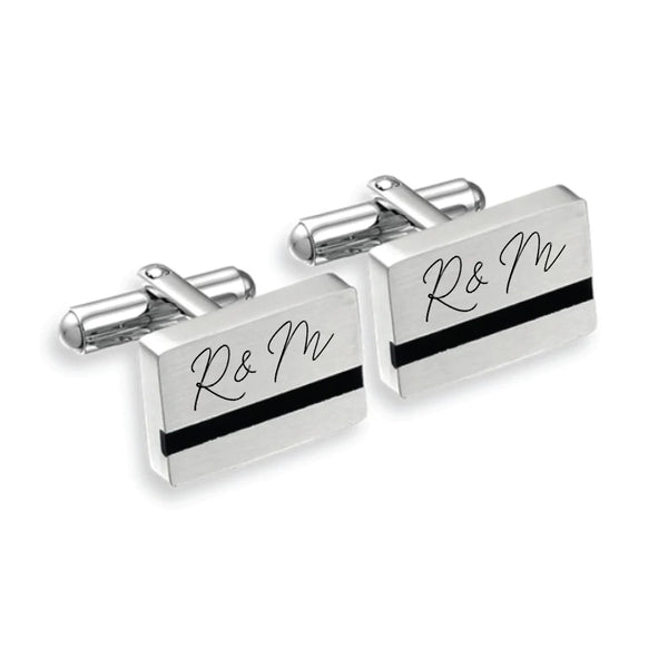 Manchetknopen black-line met Lettergravure - Edelstaal