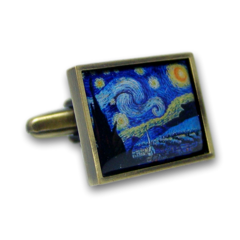 Manchetknopen Vincent van Gogh - De sterrennacht - Donker goudkleurig Mechaniek