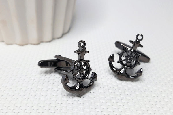 Manchetknopen Anker en Stuurwiel Antraciet