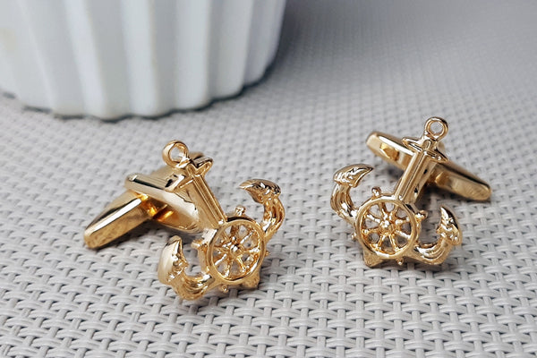 Manchetknopen Anker en Stuurwiel Goudkleurig