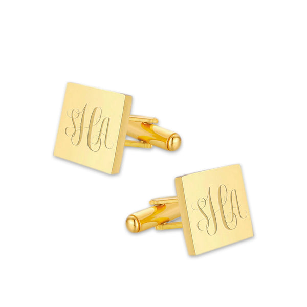 Manchetknopen Vierkant Glans met Monogram gravure  - Goudkleurig