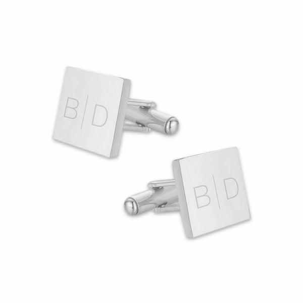 Manchetknopen Vierkant glans met initialen streep - Zilverkleurig