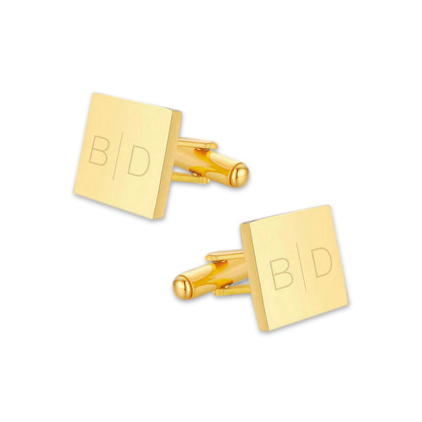 Manchetknopen Vierkant Glans met initialen streep - Goudkleurig
