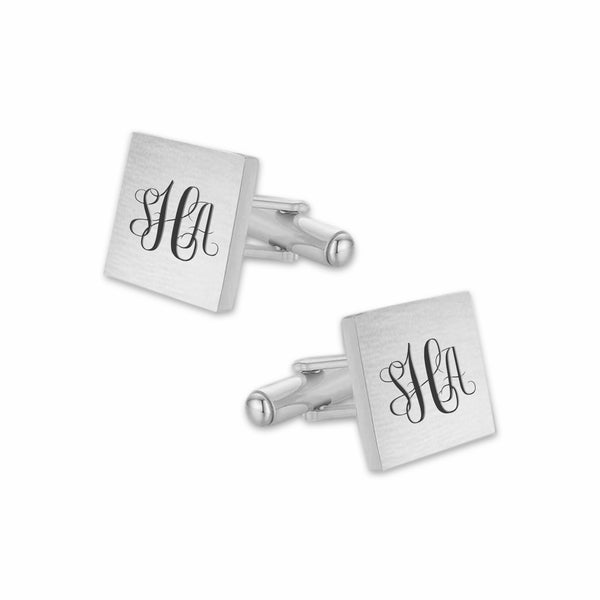 Manchetknopen Vierkant Mat met Monogram gravure - Zilverkleurig
