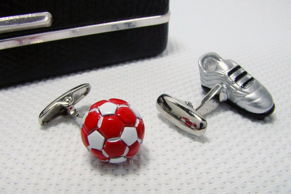 Manchetknopen Voetbalschoen en Bal Rood Wit