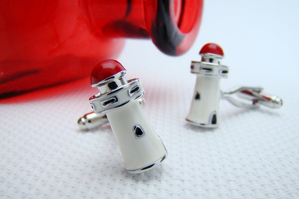 Manchetknopen vuurtoren met rood dak