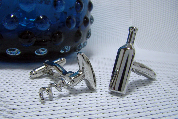 Manchetknopen Wijnfles & Kurkentrekker