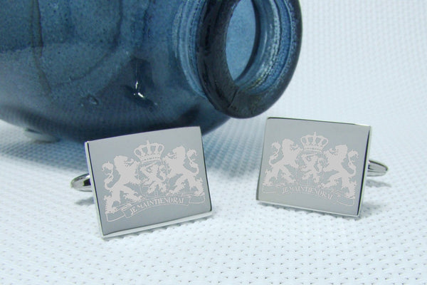 Manchetknopen Wapen van Nederland Gegraveerd - Zilverkleurig
