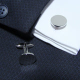 Manchetknopen Rond Glans met Lettergravure - Zilverkleurig