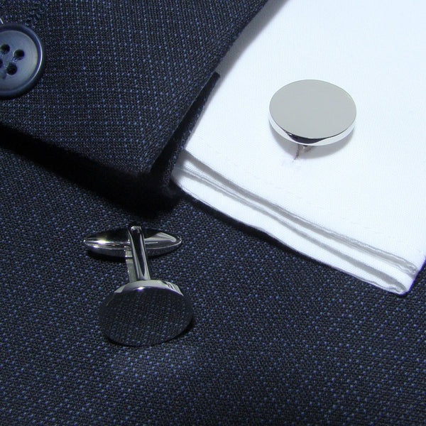 Manchetknopen Rond Glans met Logogravure - Zilverkleurig