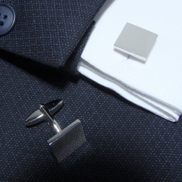 Manchetknopen Vierkant Glans met uw Familiewapen gravure - Zilverkleurig